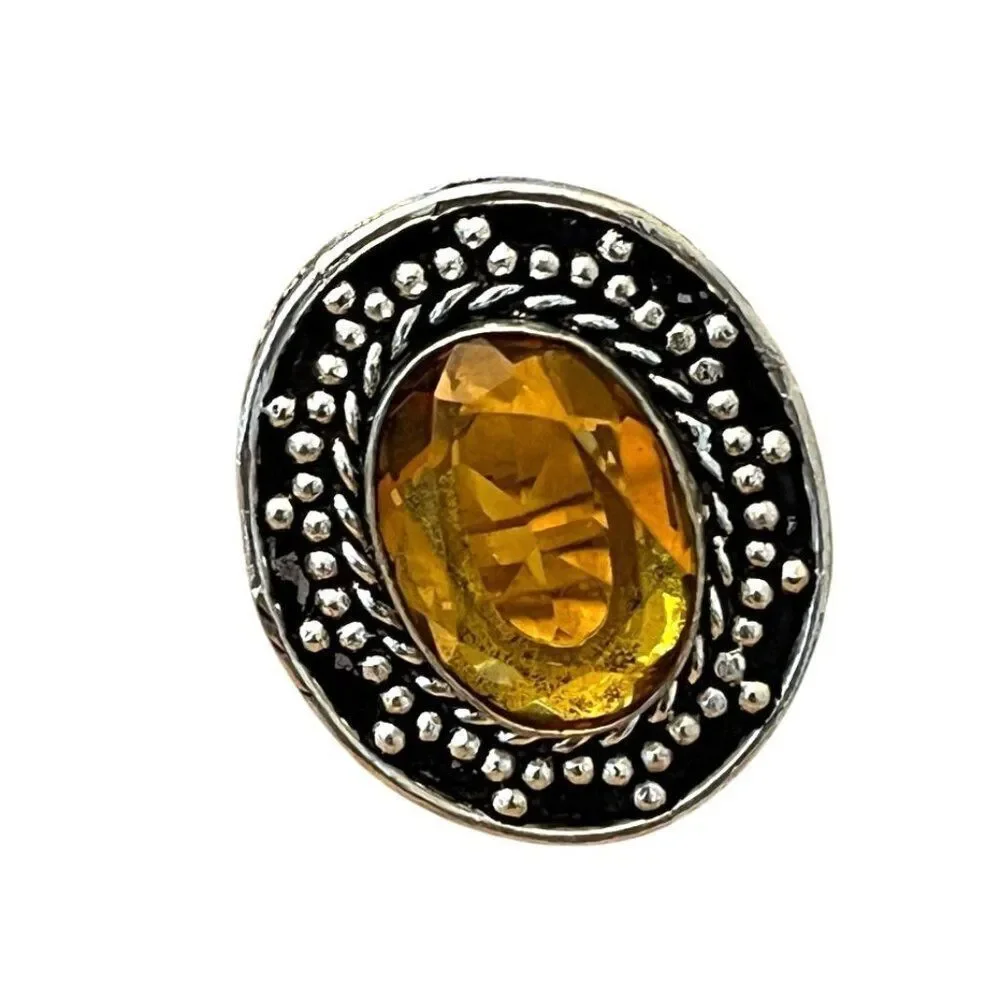 Ladies Size 9 Citrine Cocktail Ring Oval Ornate Statement Costume Jewelry NWT